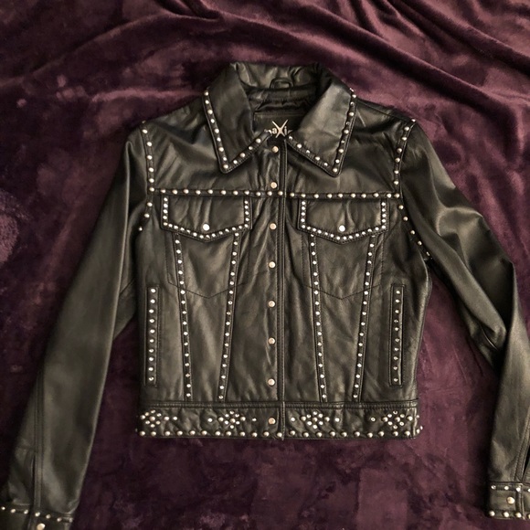 Leather Glam/Metal 80s Rhinestone & Studs Moto Jacket - Picture 6 of 8
